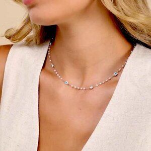 Petit Moments Evil Eye Pearl Gold Chain Necklace Petit moments